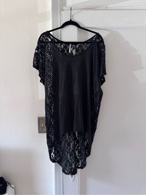Free People Black Lace Overlay Tunic Top